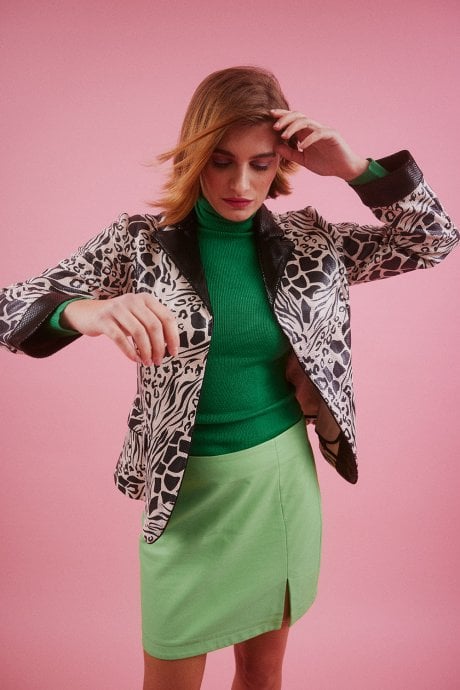 JAYLEY Black Faux Suede Animal Print Blazer
