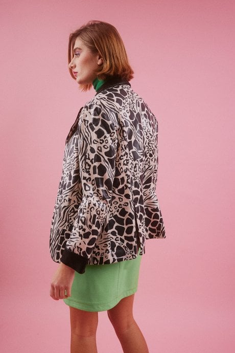 JAYLEY Black Faux Suede Animal Print Blazer