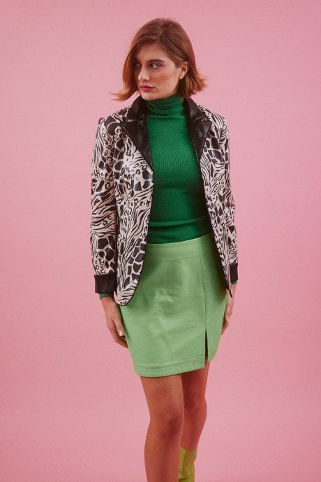 JAYLEY Black Faux Suede Animal Print Blazer