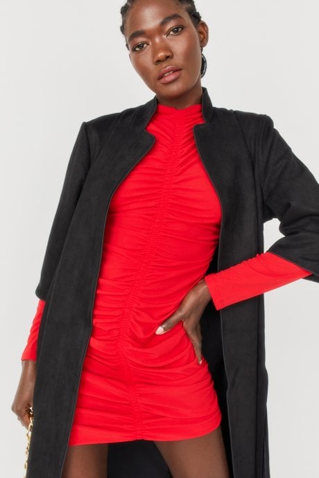 JAYLEY Black Faux Suede Coat