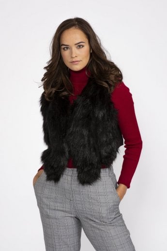 JAYLEY Black Faux Suede Faux Fur Cropped Gilet | Waistcoat