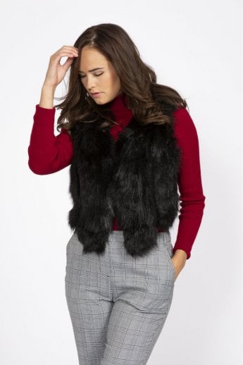 JAYLEY Black Faux Suede Faux Fur Cropped Gilet | Waistcoat