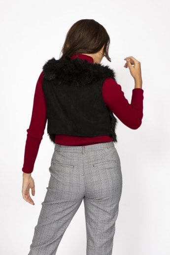 JAYLEY Black Faux Suede Faux Fur Cropped Gilet | Waistcoat
