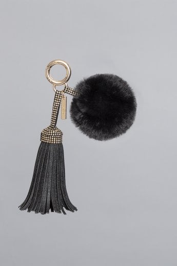 JAYLEY Black Faux Suede Faux Fur Pom Charm