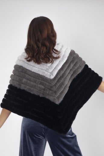 JAYLEY Black Faux Suede Faux Fur Poncho