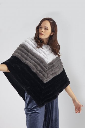 JAYLEY Black Faux Suede Faux Fur Poncho
