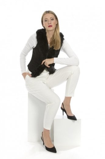 JAYLEY Black Faux Suede Gilet | Waistcoat With Faux Fur Collar