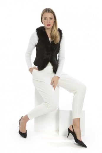 JAYLEY Black Faux Suede Gilet | Waistcoat With Faux Fur Collar