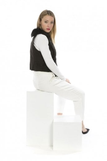JAYLEY Black Faux Suede Gilet | Waistcoat With Faux Fur Collar