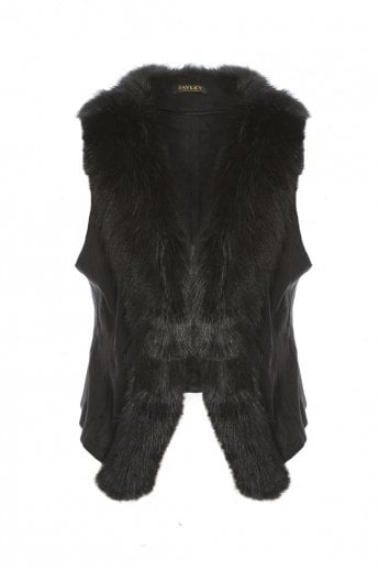 JAYLEY Black Faux Suede Gilet | Waistcoat with Faux Fur Collar