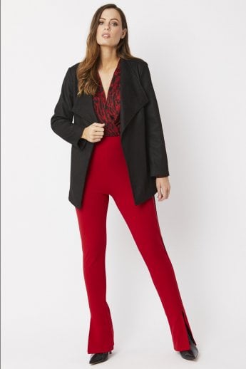 JAYLEY Black Faux Suede Jacket Tie Waist