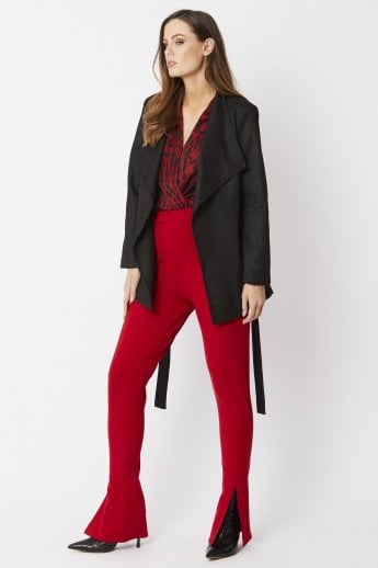 JAYLEY Black Faux Suede Jacket Tie Waist