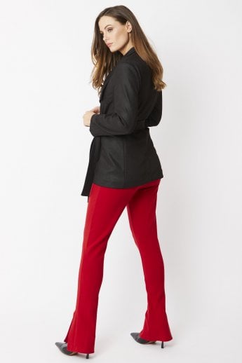 JAYLEY Black Faux Suede Jacket Tie Waist
