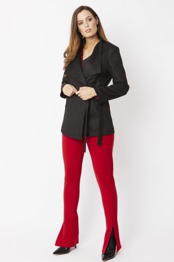 JAYLEY Black Faux Suede Jacket Tie Waist