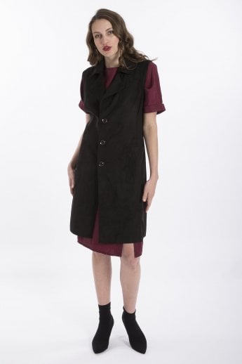 JAYLEY Black Faux Suede Long Length Gilet | Waistcoat