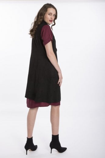 JAYLEY Black Faux Suede Long Length Gilet | Waistcoat