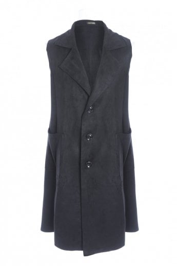 JAYLEY Black Faux Suede Long Length Gilet | Waistcoat