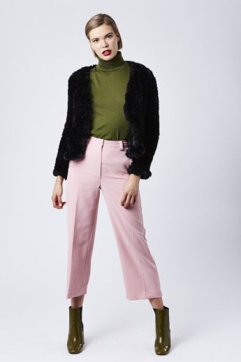 JAYLEY Black Hand Knitted V-Neck Faux Fur Coat