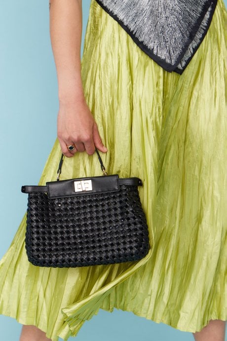 JAYLEY Black Hand Woven Eco Leather Bag