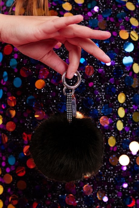 JAYLEY Black Luxury Faux Fur Pom Bag Charms