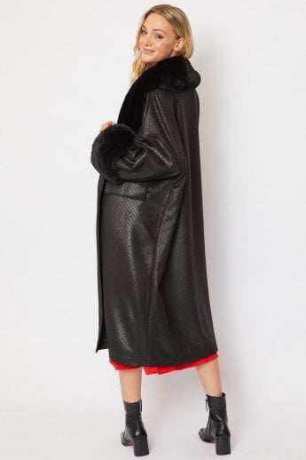 JAYLEY Black Oversized Faux Suede Jacket With Detachable Faux Fur Cuffs & Collar