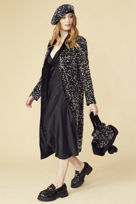 JAYLEY Black Sequin And Faux Fur Bag