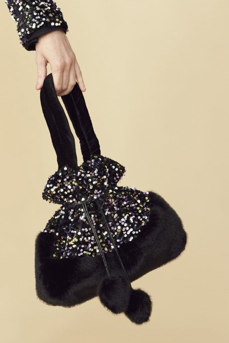 JAYLEY Black Sequin and Faux Fur Bag