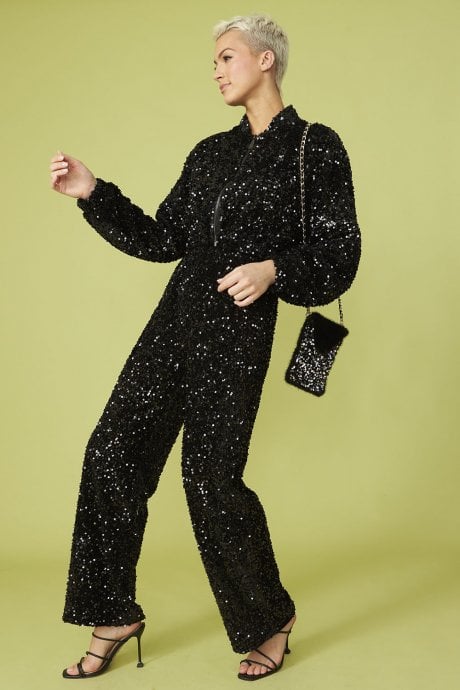 JAYLEY Black Sequin and Faux Fur Phone Holder