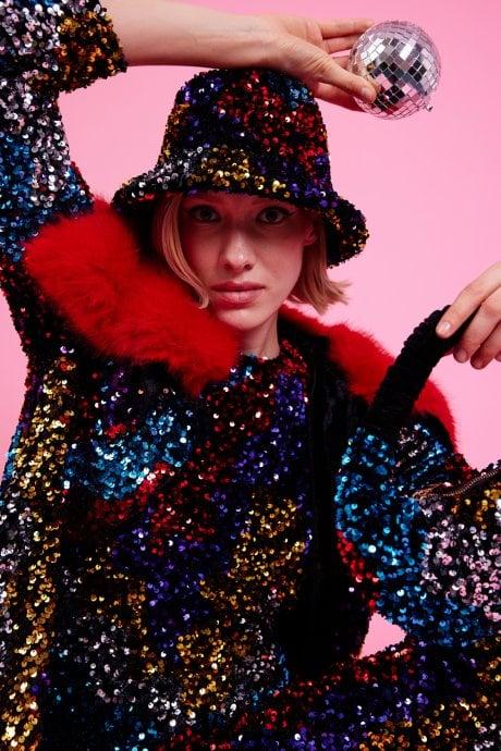 JAYLEY Black Sequin and Velvet Bag