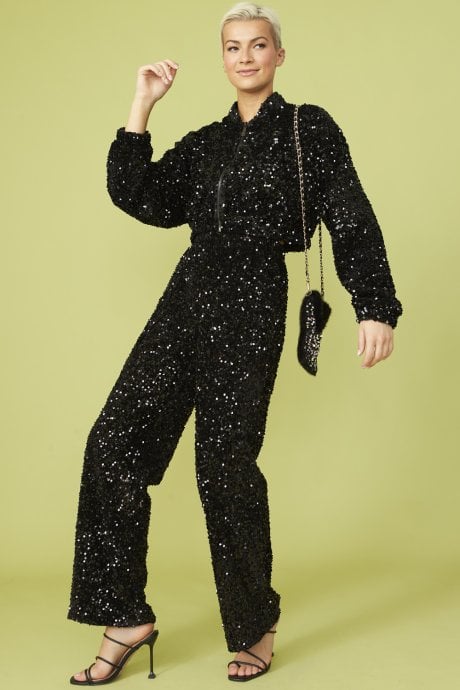 JAYLEY Black Sequin Bomber Jacket