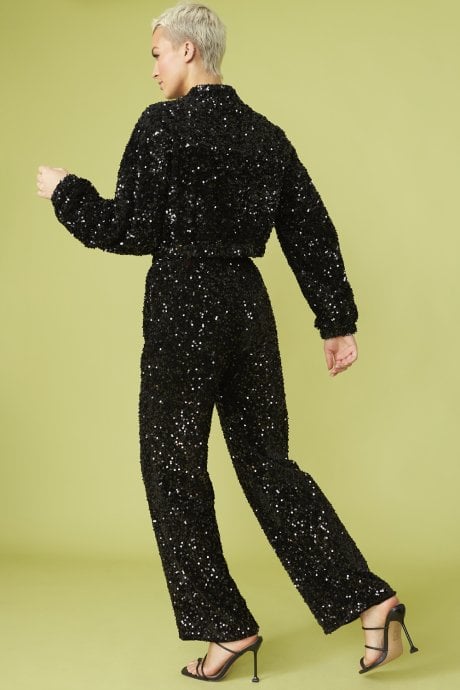 JAYLEY Black Sequin Bomber Jacket