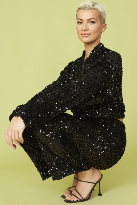 JAYLEY Black Sequin Bomber Jacket