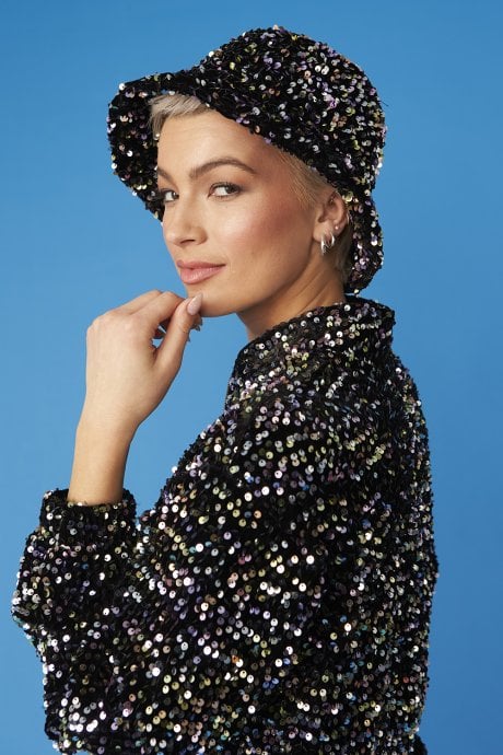 JAYLEY Black Sequin Bucket Hat