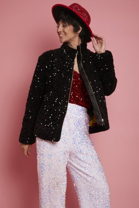 JAYLEY Black Sequin Puffer Jacket