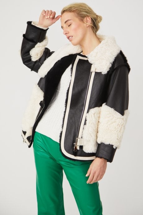 JAYLEY Black Shearling & Leather Alison Jacket
