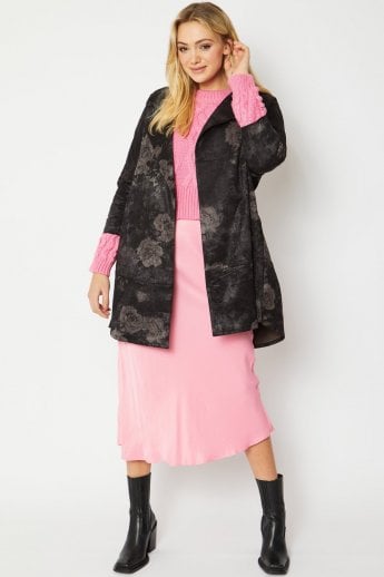 JAYLEY Black Silk Blend & Faux Suede Coat