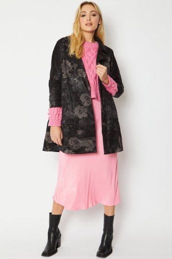 JAYLEY Black Silk Blend & Faux Suede Coat