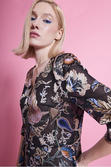 JAYLEY Black Silk Blend Floral Dress