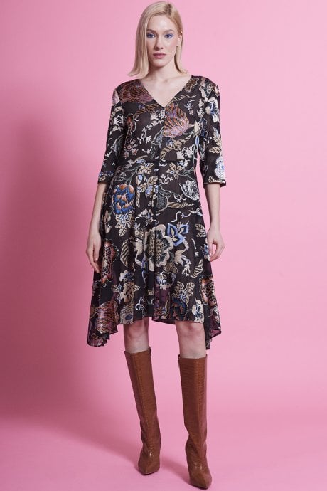 JAYLEY Black Silk Blend Floral Dress
