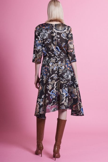 JAYLEY Black Silk Blend Floral Dress