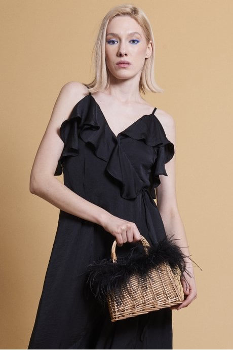 JAYLEY Black Silk Blend Maxi Ruffle Dress