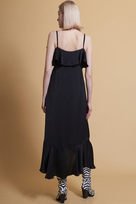 JAYLEY Black Silk Blend Maxi Ruffle Dress