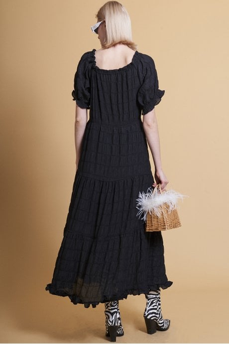 JAYLEY Black Silk Blend Maxi Ruffle Dress
