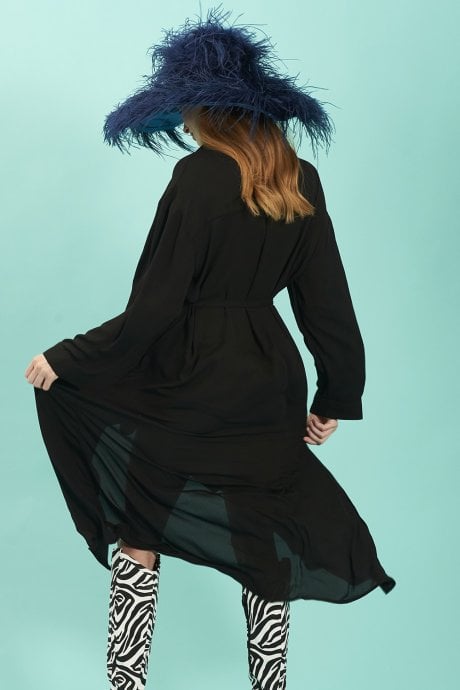 JAYLEY Black Silk Blend Maxi Shirt Dress