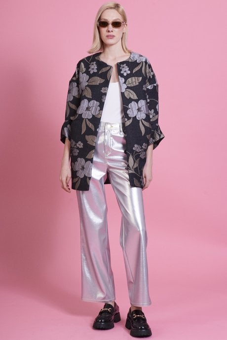 JAYLEY Black Silk Blended Print Jacket