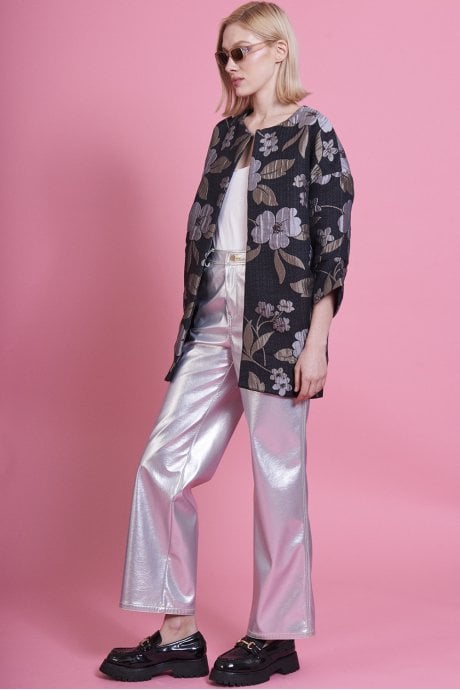 JAYLEY Black Silk Blended Print Jacket