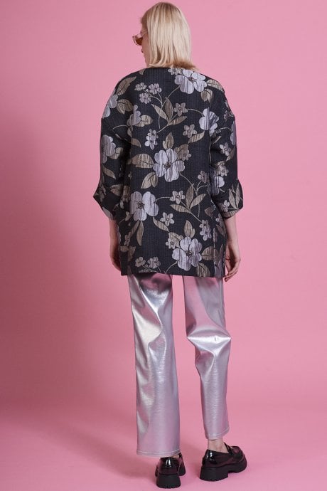 JAYLEY Black Silk Blended Print Jacket