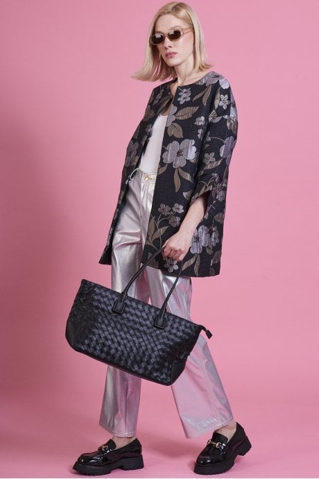 JAYLEY Black Silk Blended Print Jacket