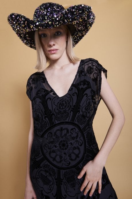 JAYLEY Black Silk Devore Dress