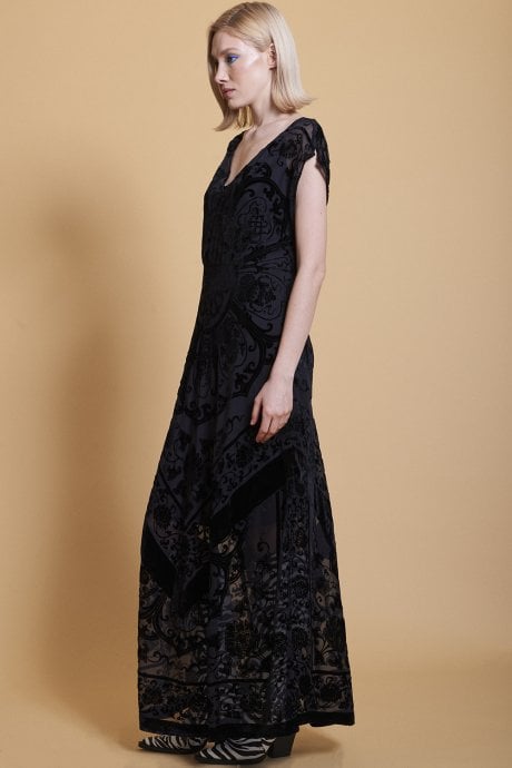 JAYLEY Black Silk Devore Dress